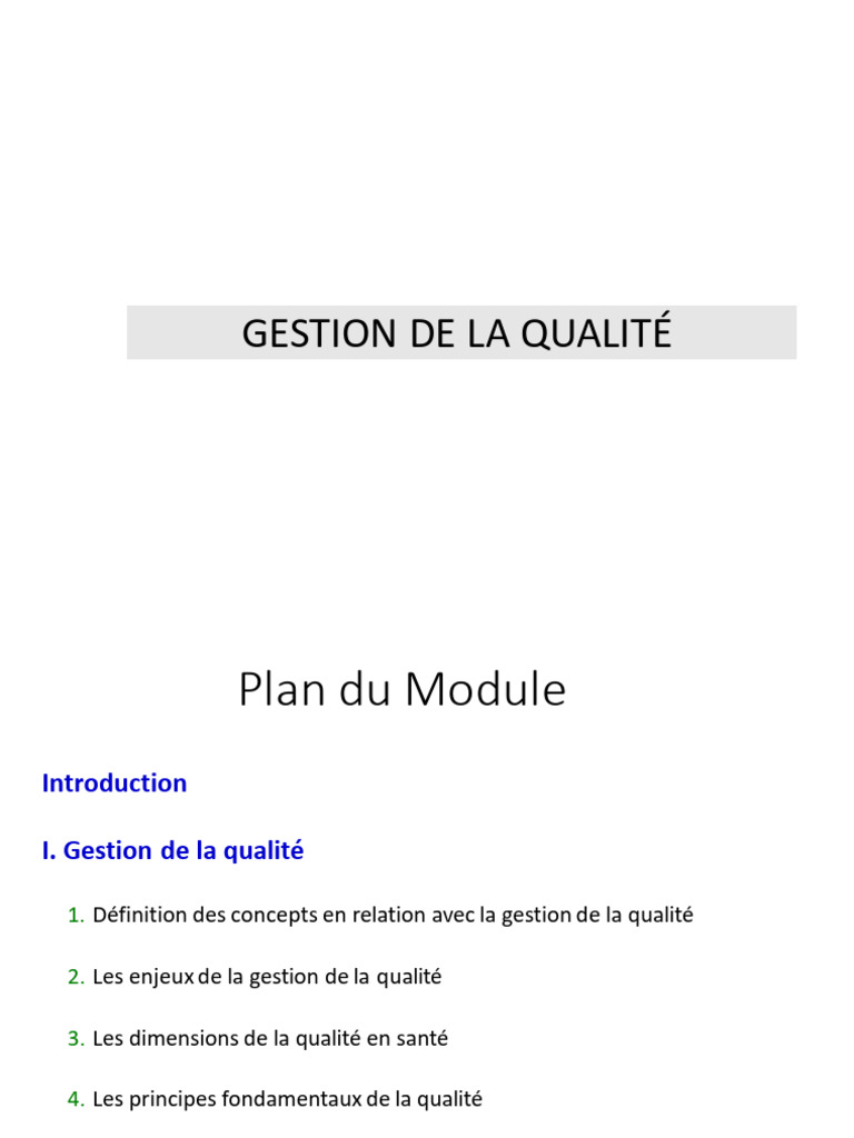 Gestion de la Qualité en Santé : Concepts et Enjeux | PDF | Management ...