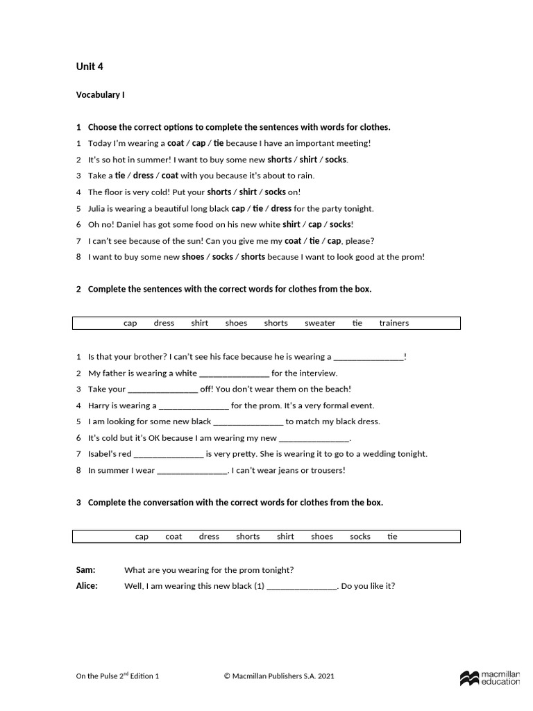 OTP2 - Level 1 - U4 - Test Activity Bank | PDF | Clothing | Sock
