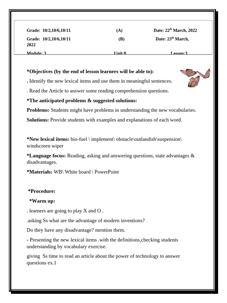 Lesson Plan on New Lexical Items | PDF