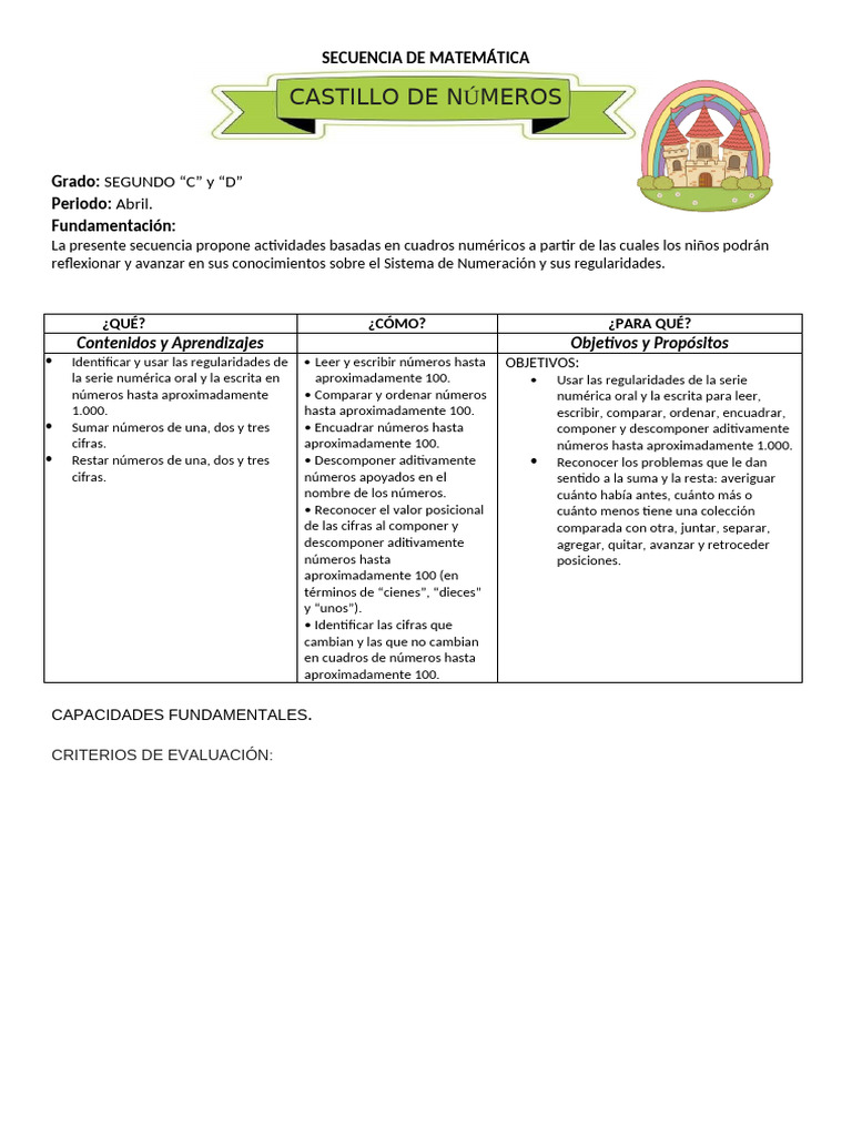 Secuencia de Matemática para 2do Grado | PDF | Procesamiento de la ...