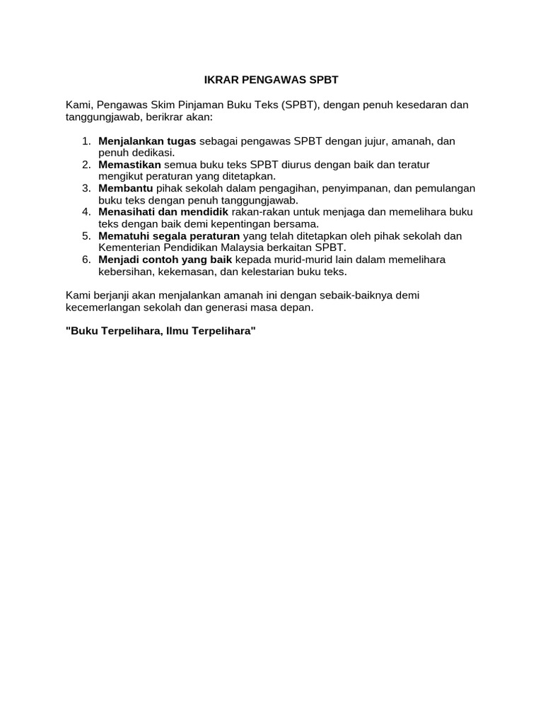 Ikrar Tanggungjawab Pengawas SPBT | PDF