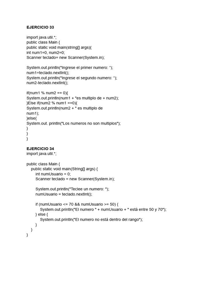 Ejercicios de Java: Múltiplos y Rangos | PDF