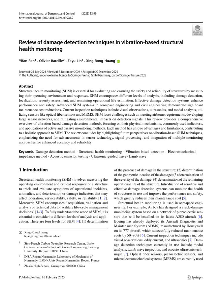 Vibration-Based Damage Detection Review | PDF