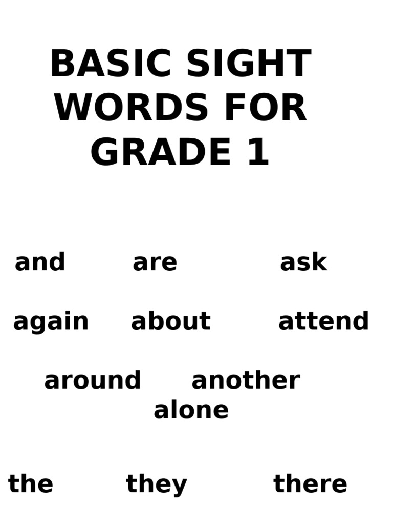 Grade 1 Basic Sight Words List Pdf