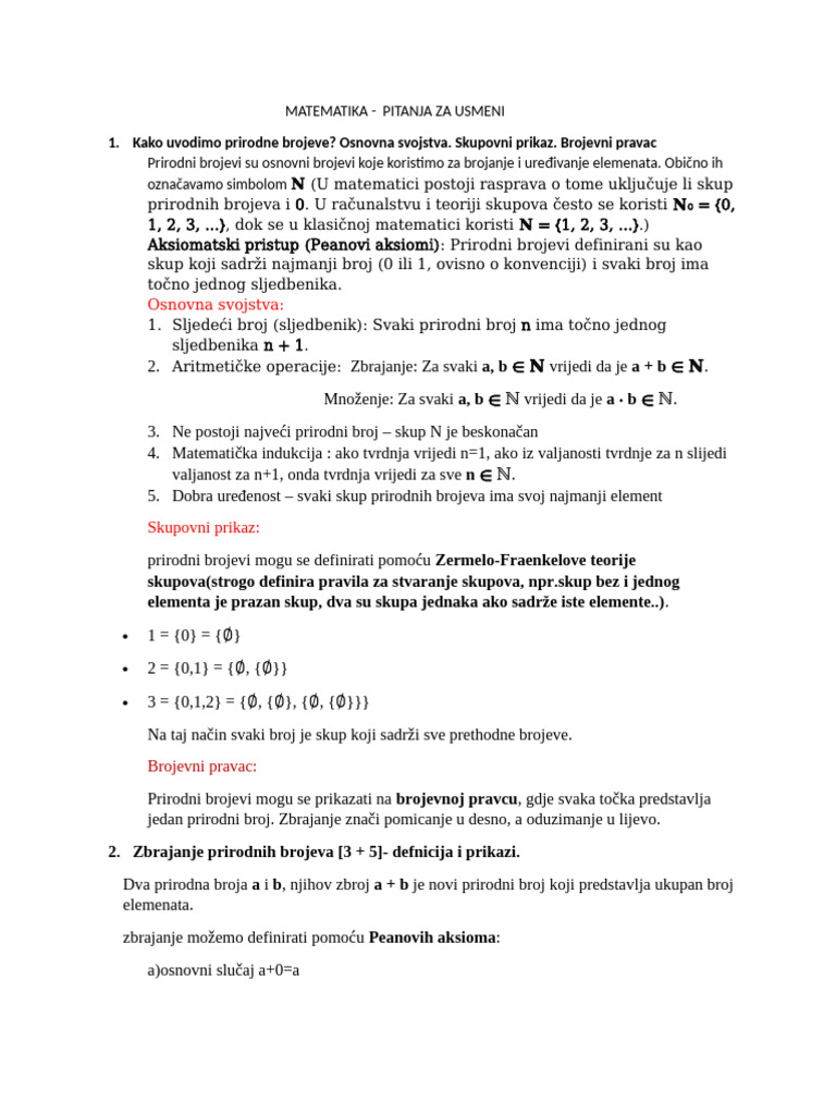 MATEMATIKA - Usmeni | PDF