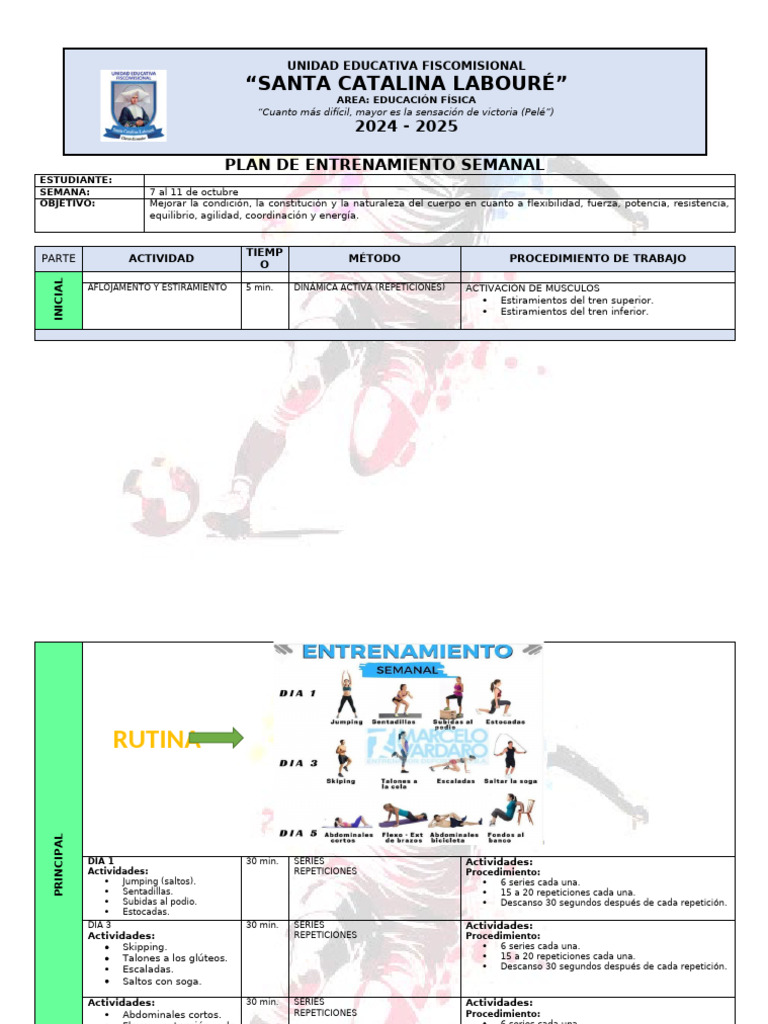 Plan de Entrenamiento Semanal | PDF