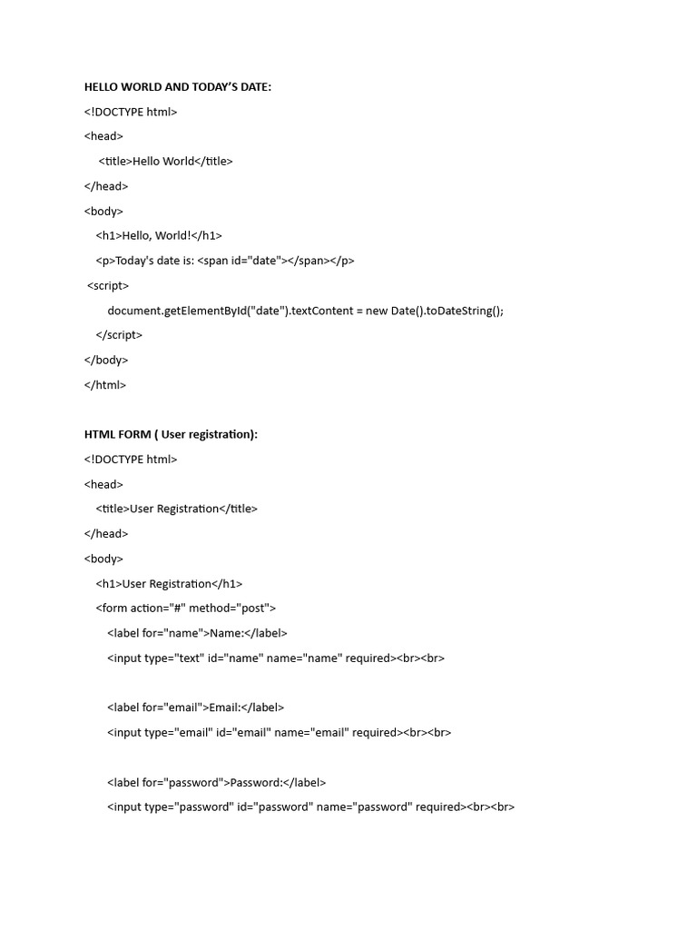 HTML Examples: Date, Forms, Tables, Lists | PDF