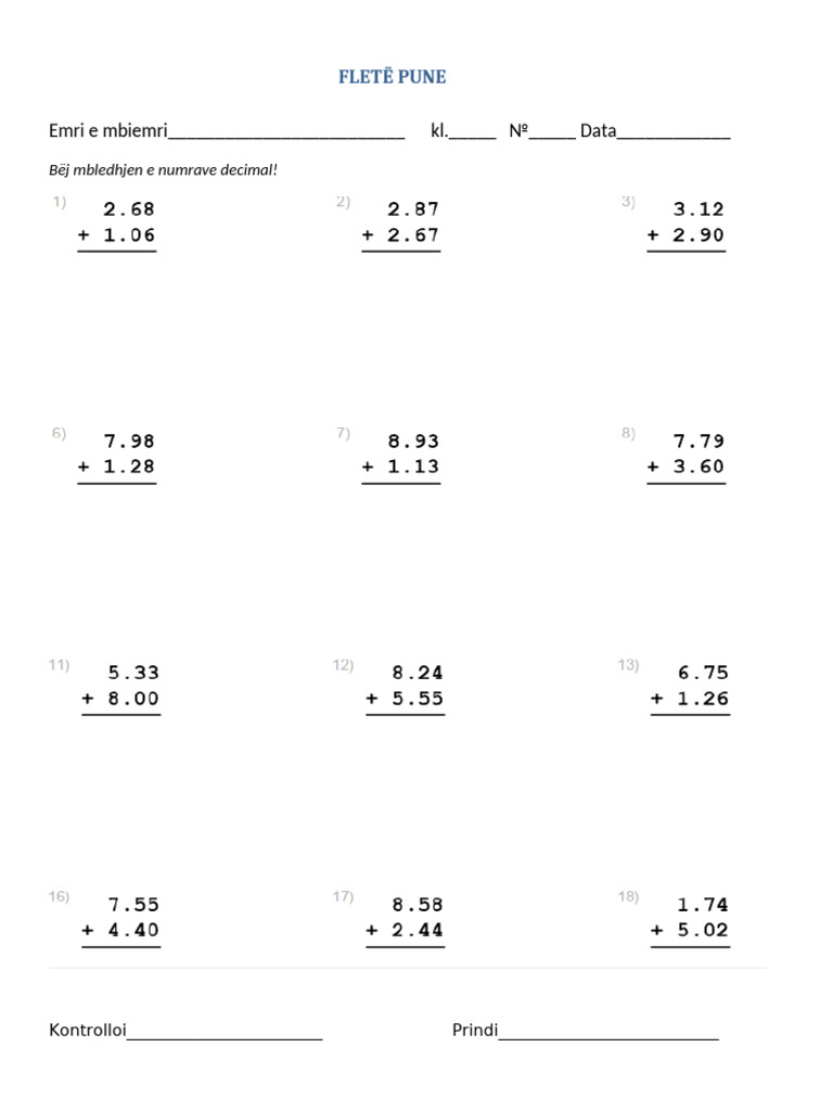 Fletc3ab Pune Mbledhja e Numrave Decimal | PDF