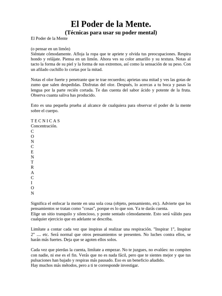 El Poder De La Mente Pdf Meditación Respiración