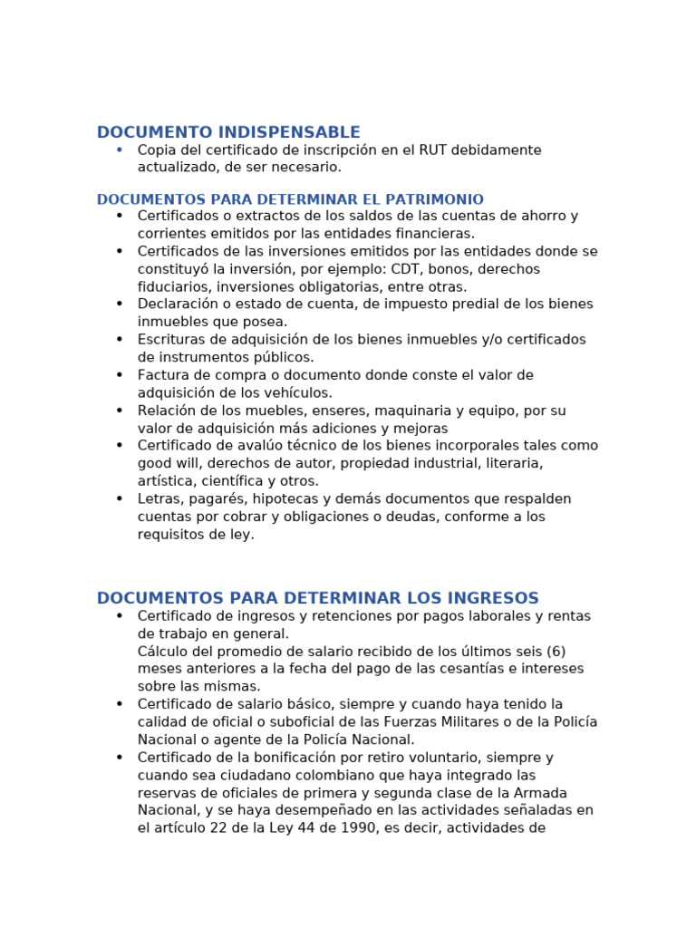 Documentos Necesarios para Declaración Tributaria | PDF | Costo de la ...