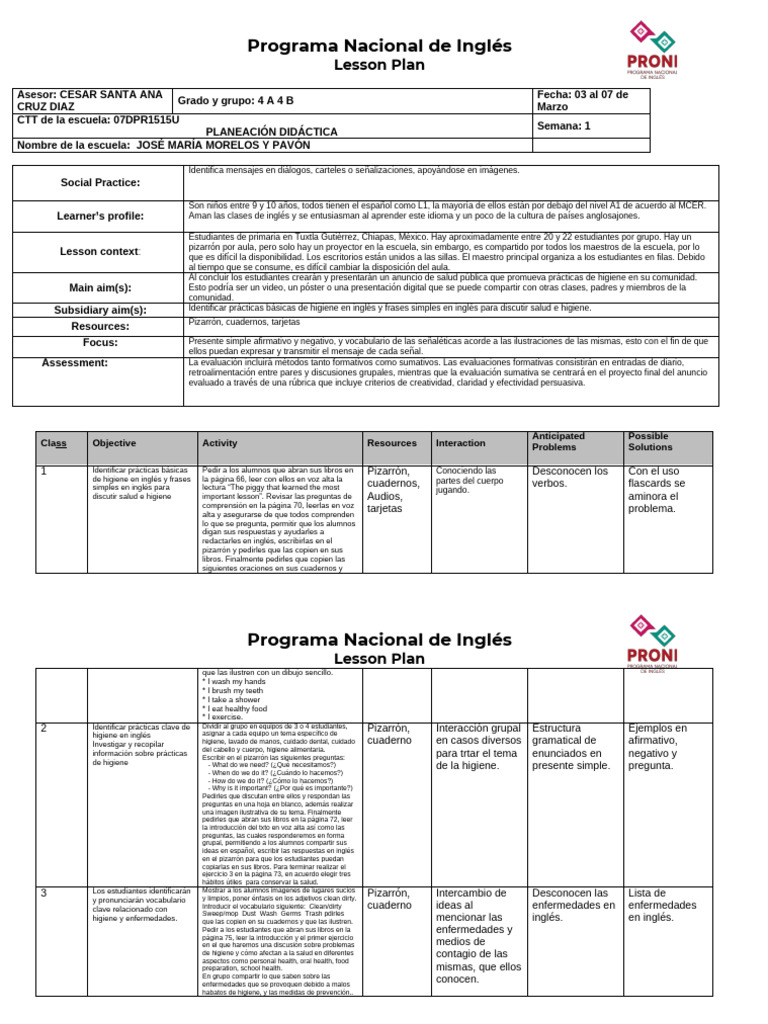 Plan de Lección de Inglés para Primaria | PDF | Lingüística