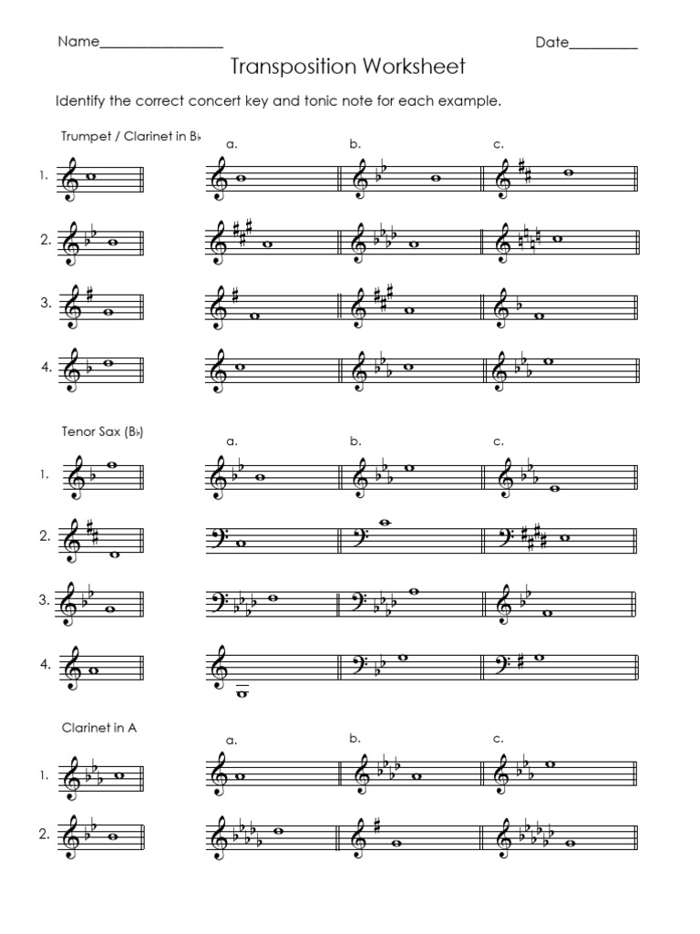 Tranposition Worksheet - Tonic Note | PDF
