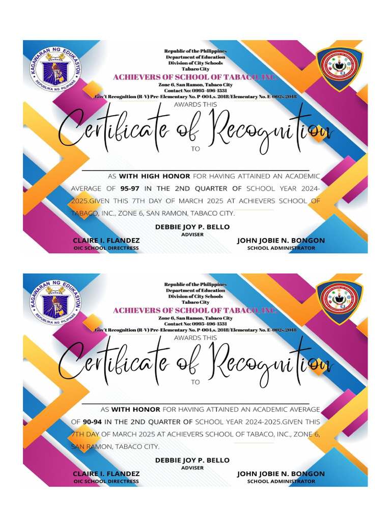Grade 1 Certs | PDF