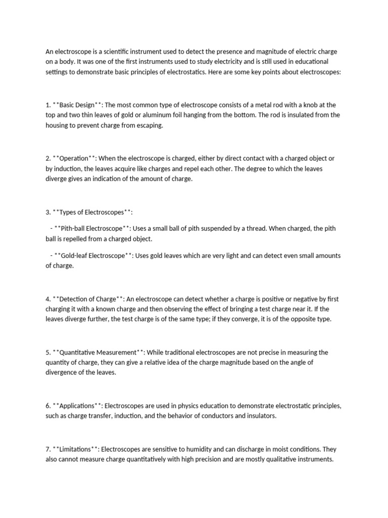 Understanding Electroscopes: Function & Types | PDF