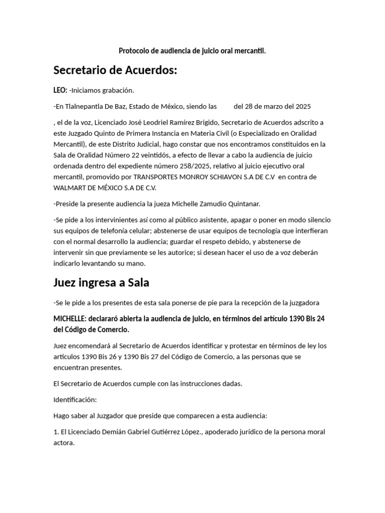 Protocolo de Juicio Oral Mercantil | PDF | Justicia | Crimen y violencia