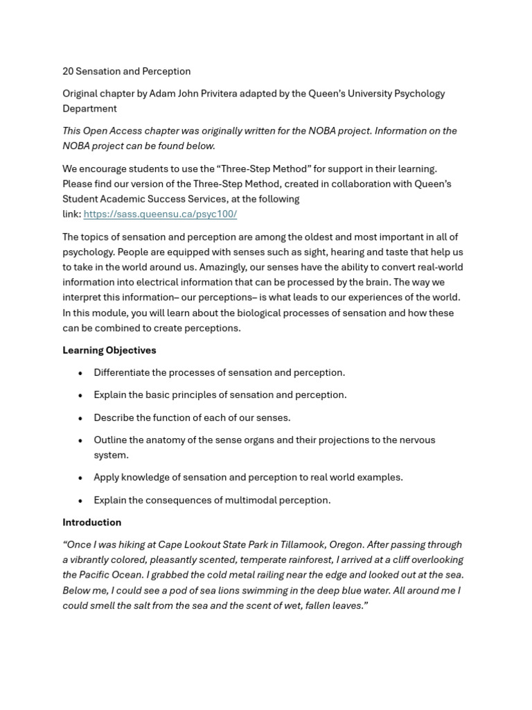 Understanding Sensation and Perception | PDF | Senses | Somatosensory ...