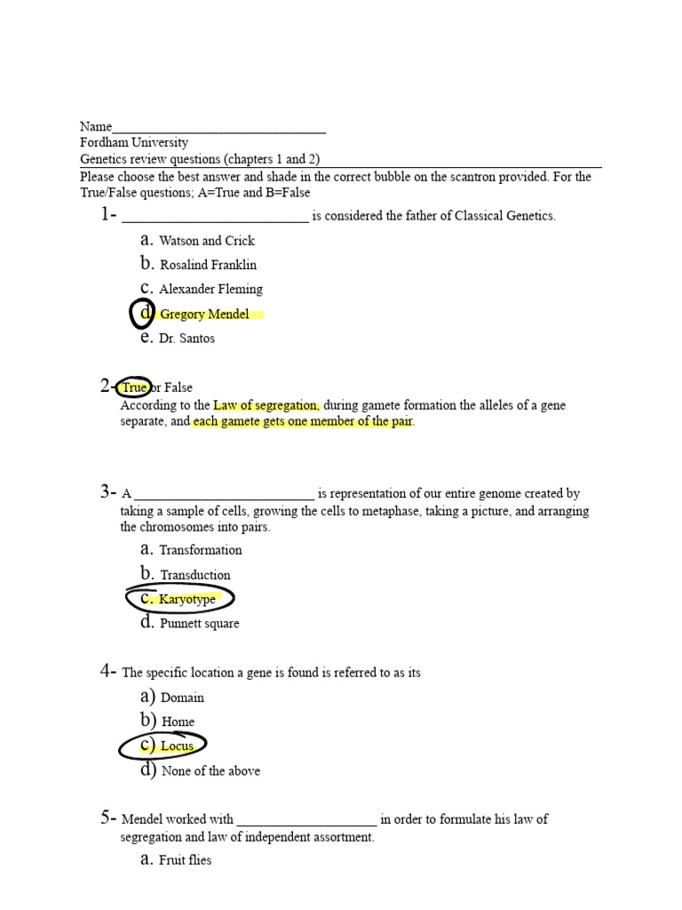 Genetics Review Questions for Students | PDF | Zygosity | Dominance ...