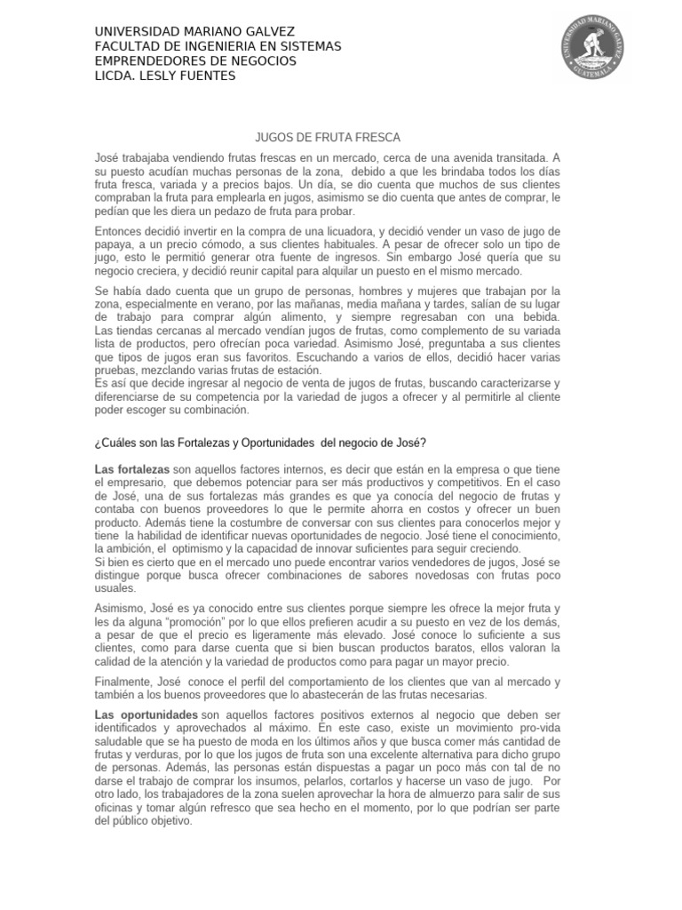 Fortalezas y Oportunidades de Jugos | PDF | Mercado (economía ...