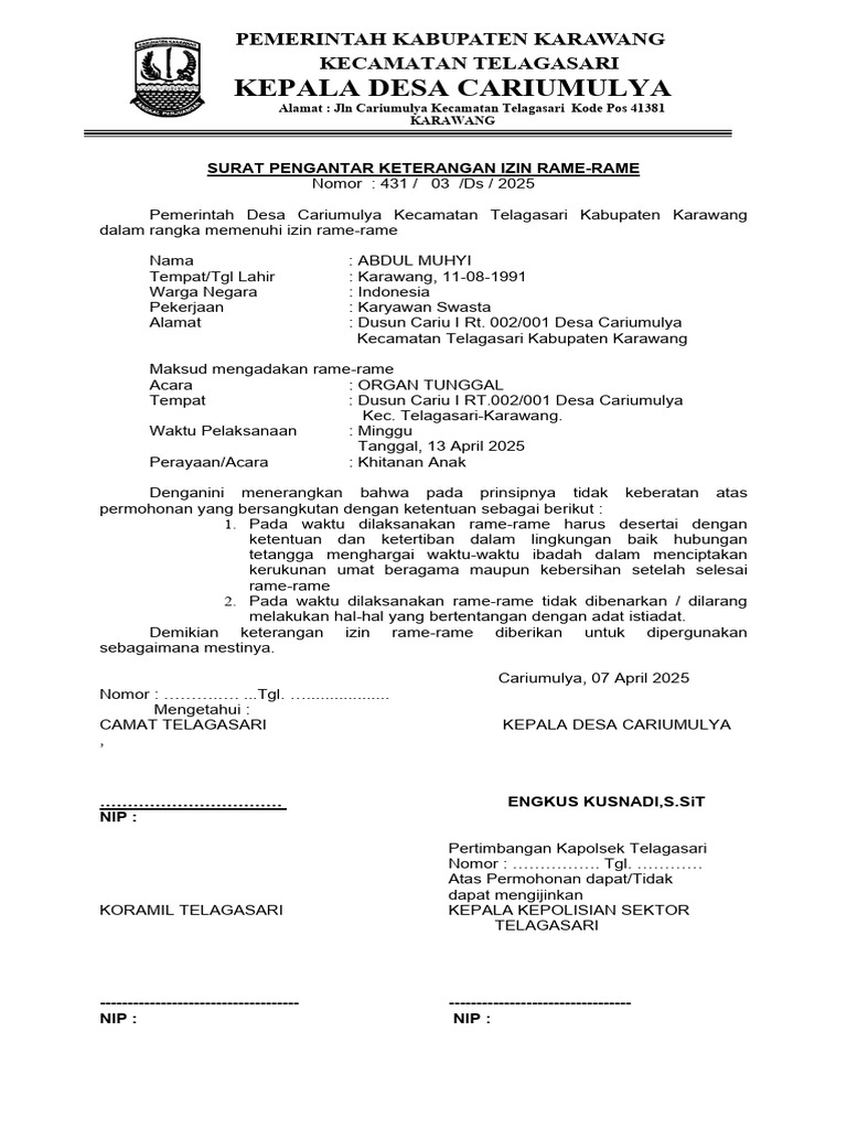 Izin Rame-Rame Khitanan di Karawang | PDF