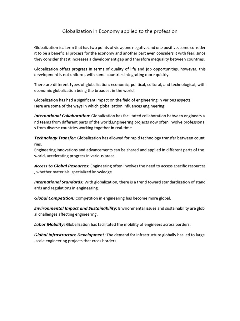Globalization's Impact on Engineering Careers | PDF