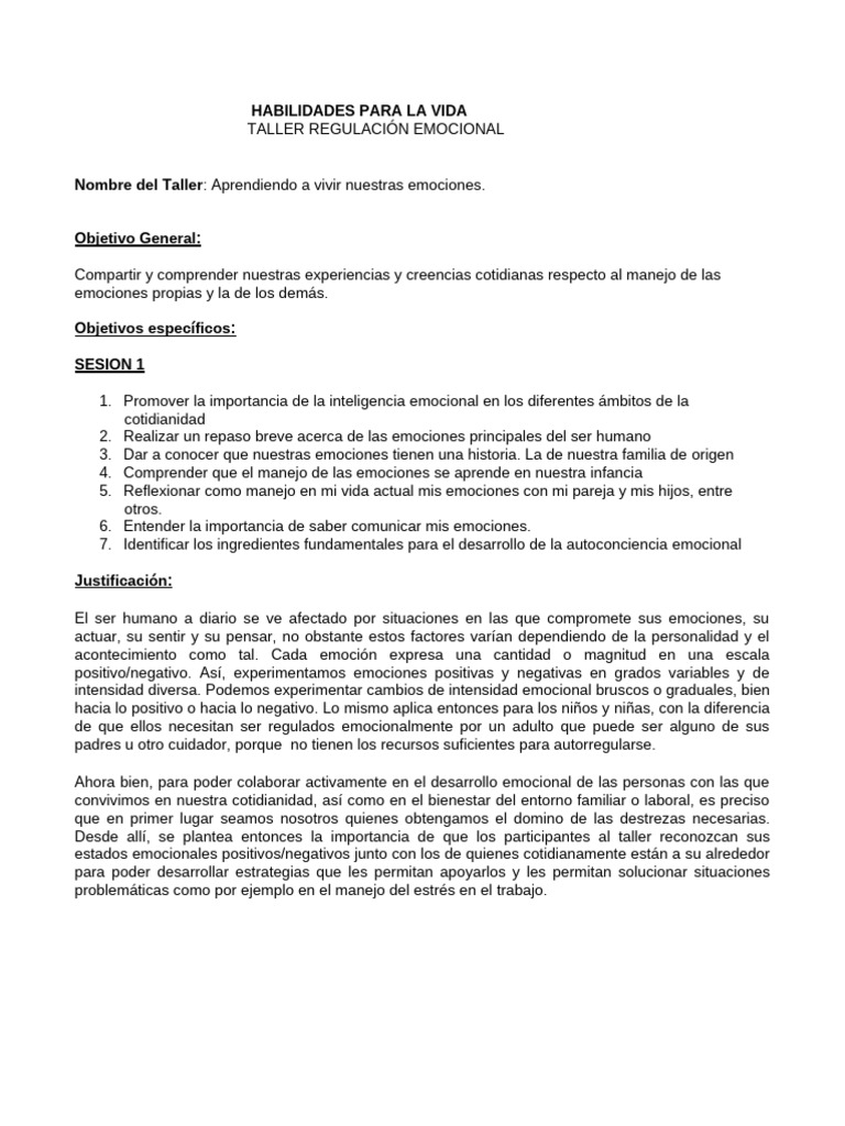 Taller de Regulación Emocional PDF | PDF | Las emociones | Experiencia