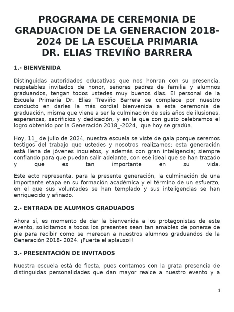 PROGRAMA DE CEREMONIA DE GRADUACION Editable | PDF