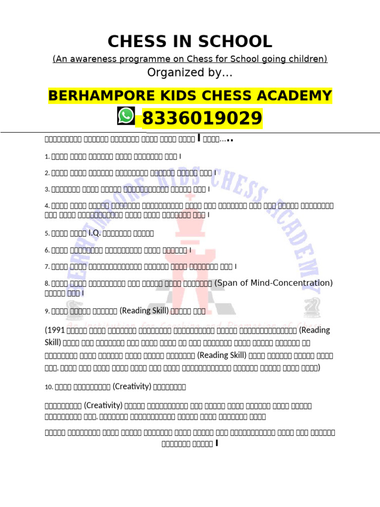 Chess in School For Guardians | PDF