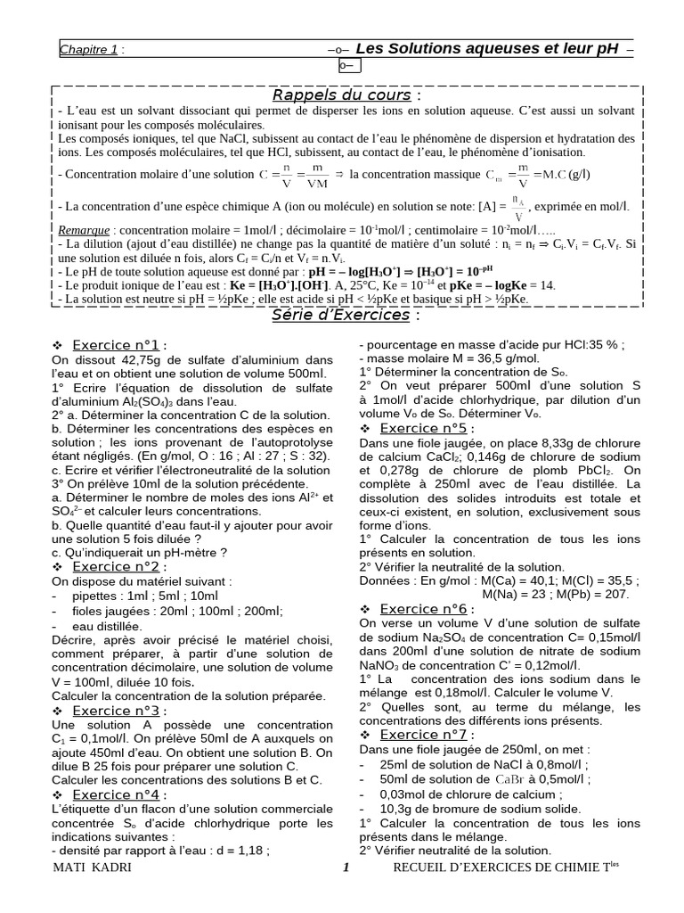 Solutions aqueuses et pH en chimie | PDF | Ph | Concentration molaire
