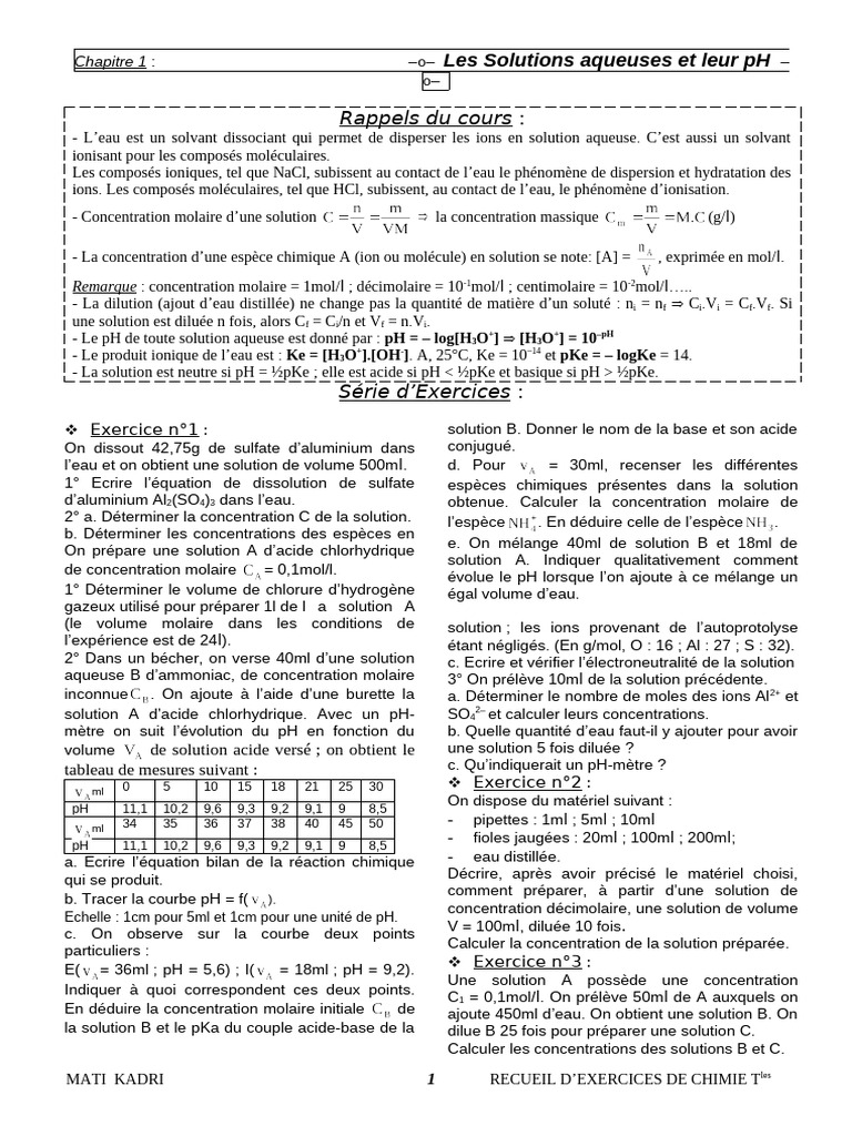 Solutions aqueuses et pH en chimie | PDF | Ph | Concentration molaire