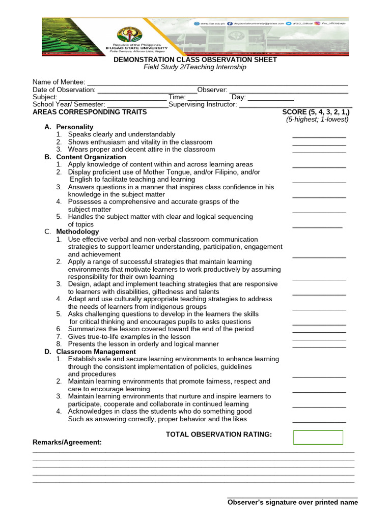 Observation and Lesson Plan Rating Sheet (NEW) | PDF | Learning ...