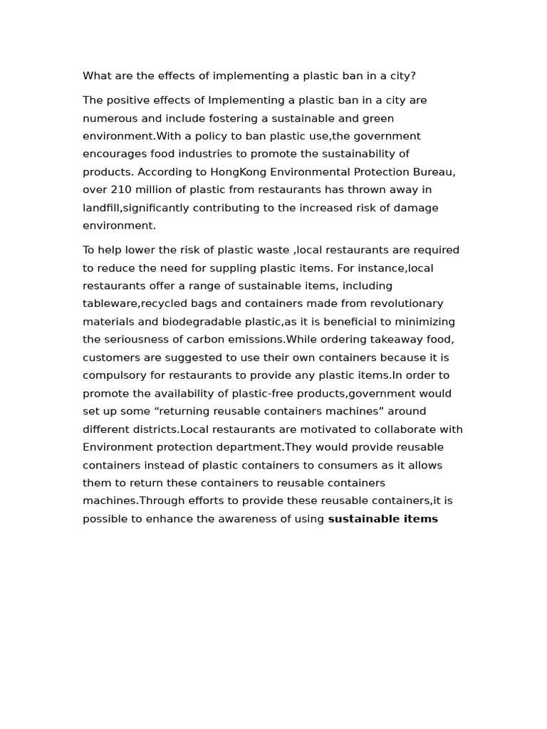 Benefits of City Plastic Ban Implementation | PDF