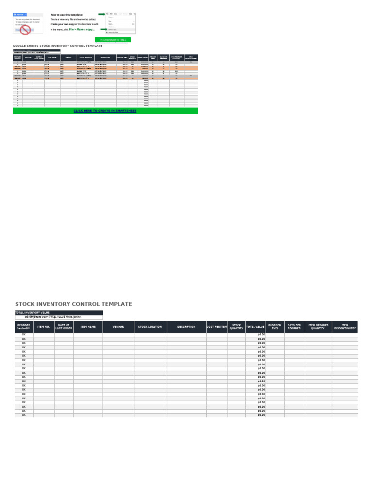 Google Sheets Stock Inventory Template | PDF | Inventory