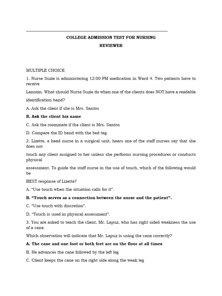 College Admission Test for Nursing | PDF | Stroke | Oral Hygiene