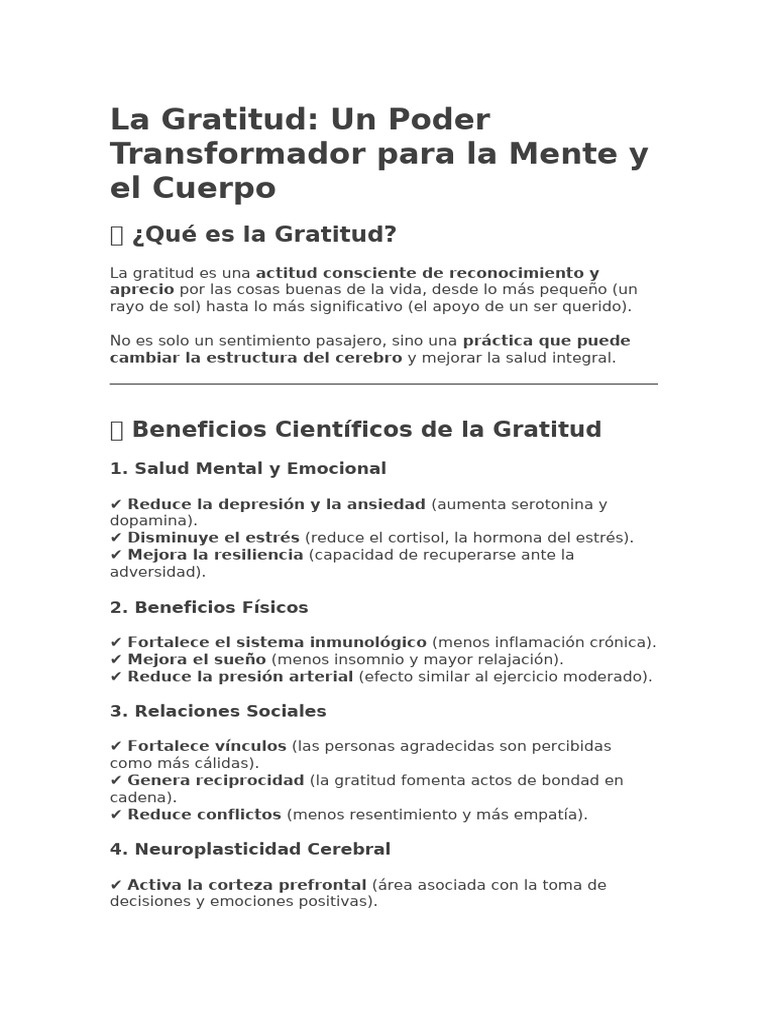 Beneficios Transformadores de la Gratitud | PDF | Gratitud | Las emociones
