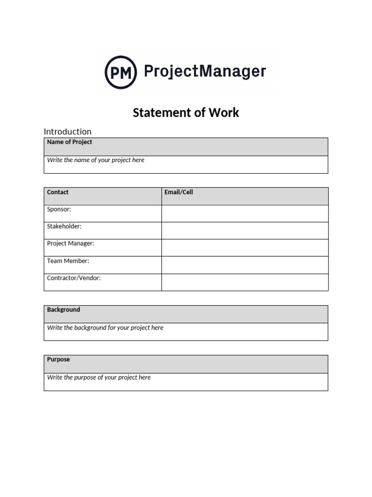 Project Management SOW Template | PDF
