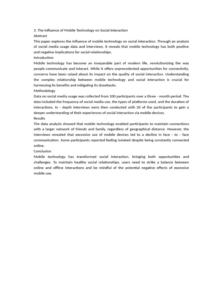 Mobile Technology's Impact on Social Interaction | PDF