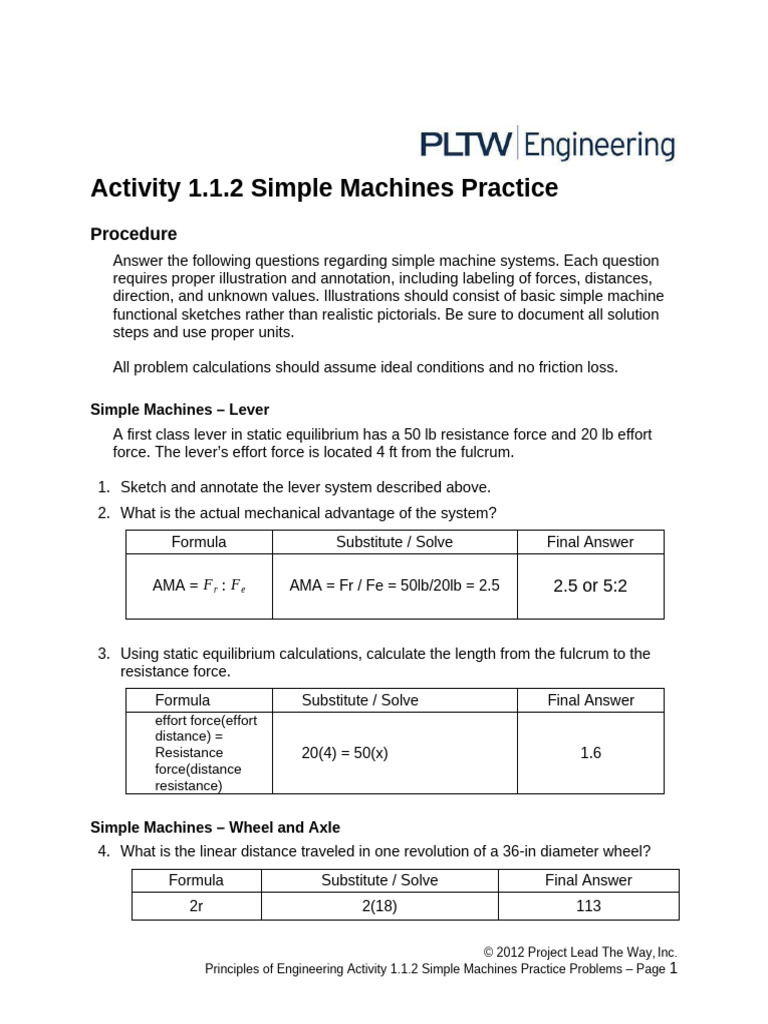 1.1.2.A SimpleMachinesPracticeProblems | PDF | Lever | Machines