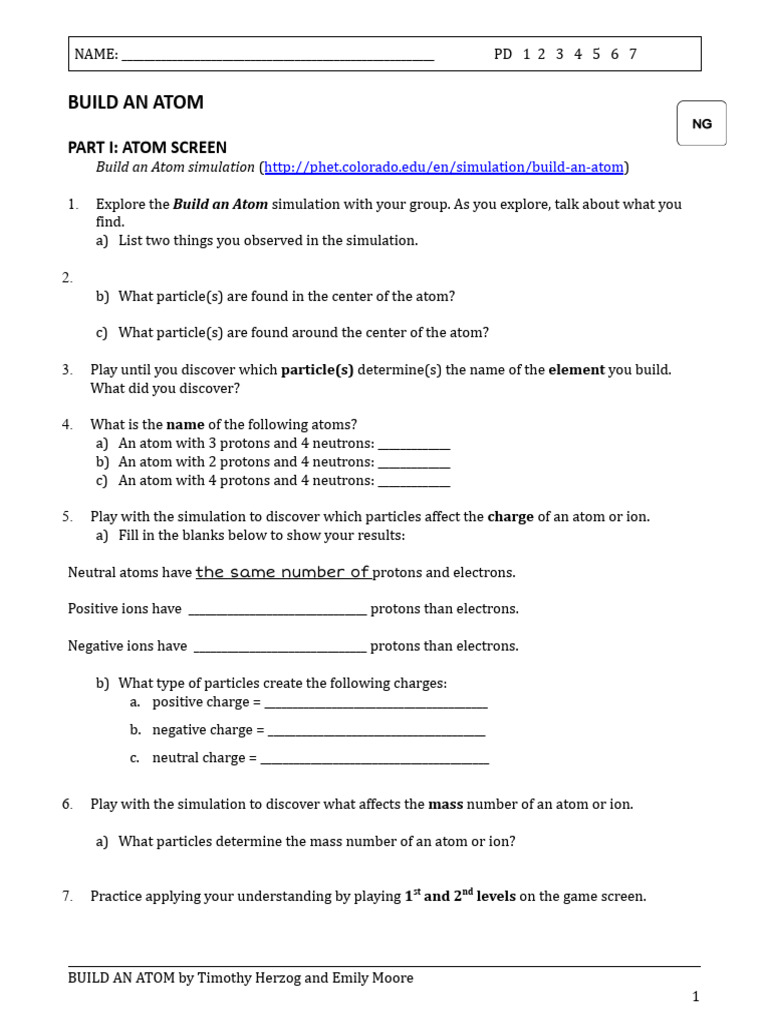 Build An Atom PHET PDF Atoms Proton