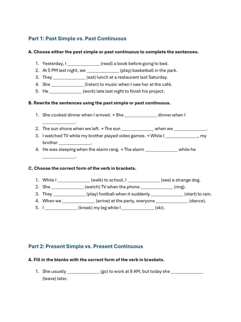 Past and Present Tense Exercises | PDF