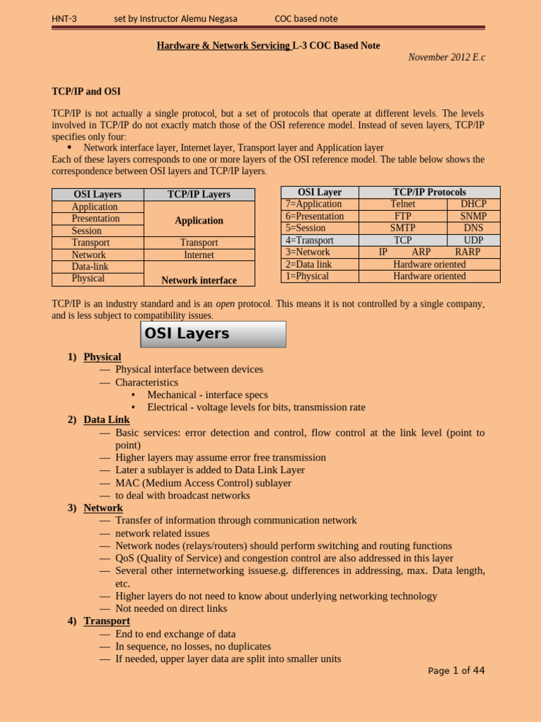 Understanding TCP/IP and OSI Layers | PDF | Internet Protocol Suite ...