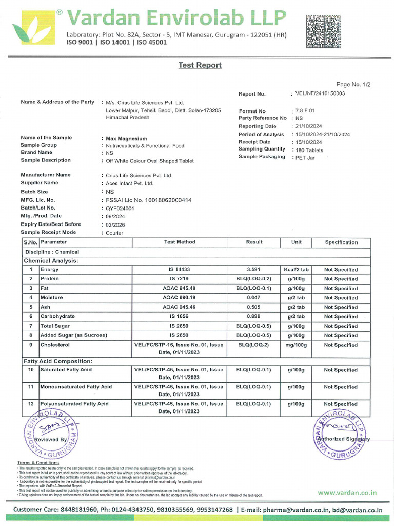 Max Magnesium Nutritional Analysis Report | PDF