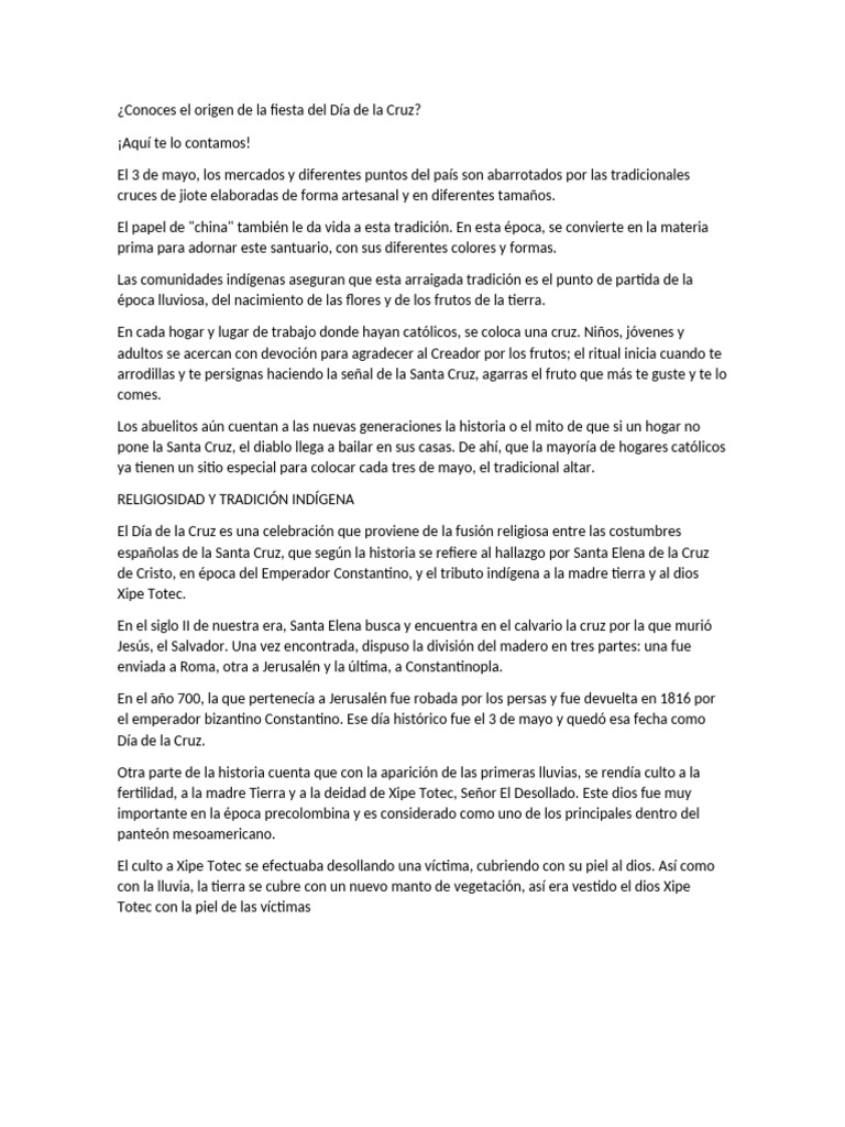 Origen y significado del Día de la Cruz | PDF