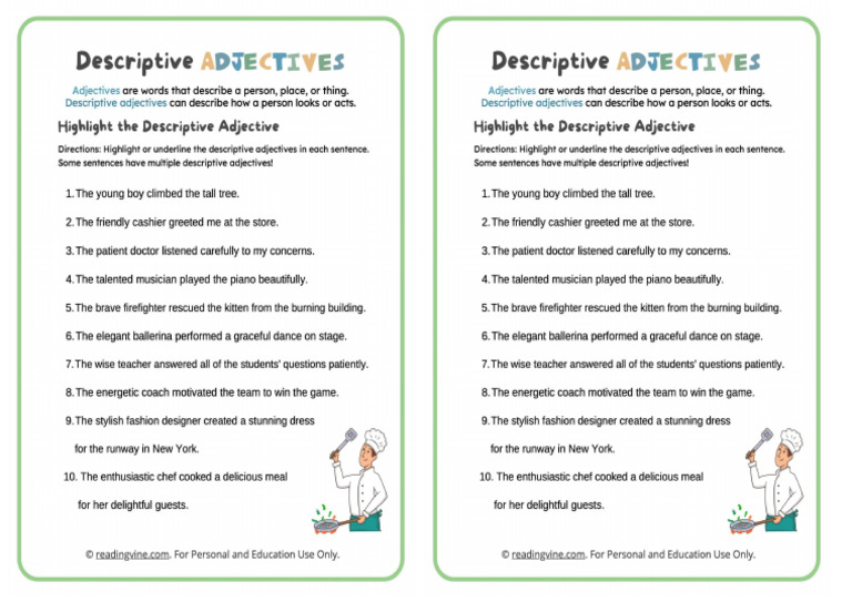 Adjectives Worksheet | PDF