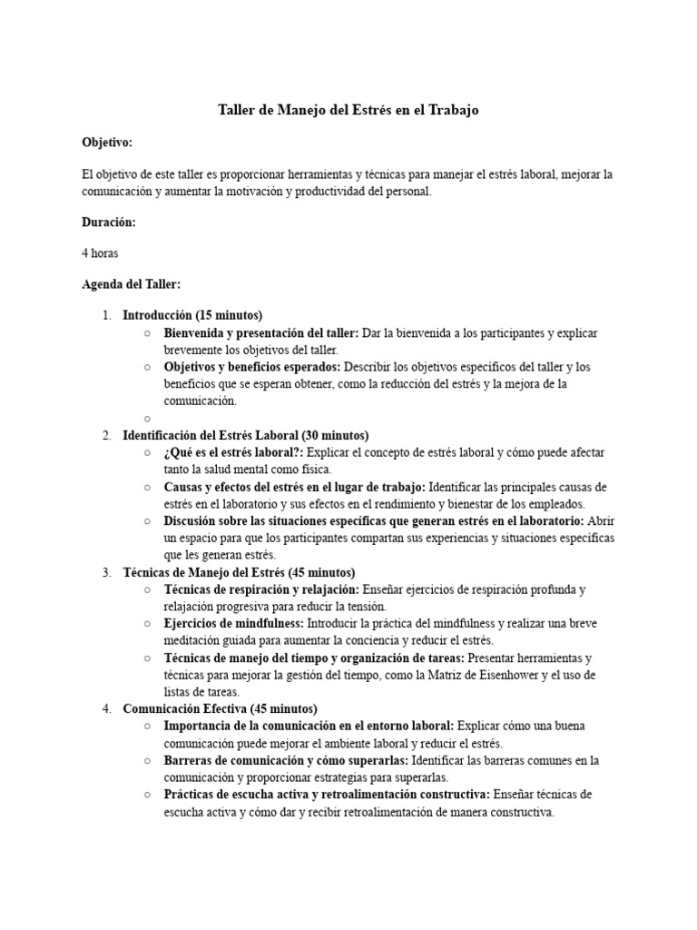 Taller de Manejo del Estrés Laboral | PDF | Motivación | Motivacional