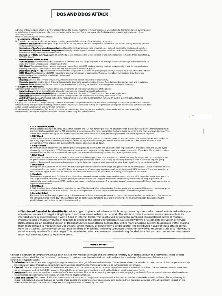 Understanding DoS and DDoS Attacks | PDF | Denial Of Service Attack ...