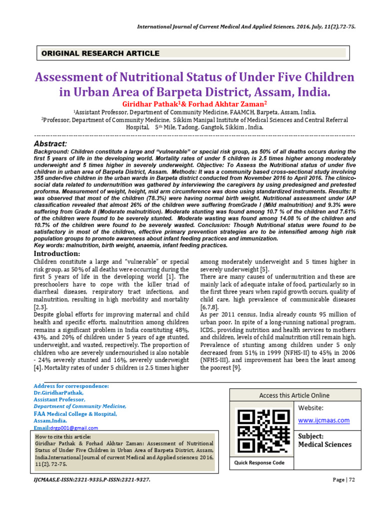 Nutritional Status of Children in Barpeta | PDF | Malnutrition | Health ...