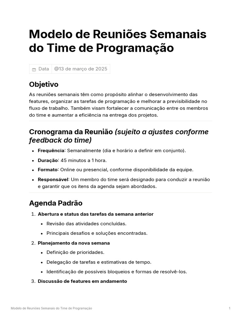 Reuniões Semanais do Time de Programação | PDF | Comentários ...