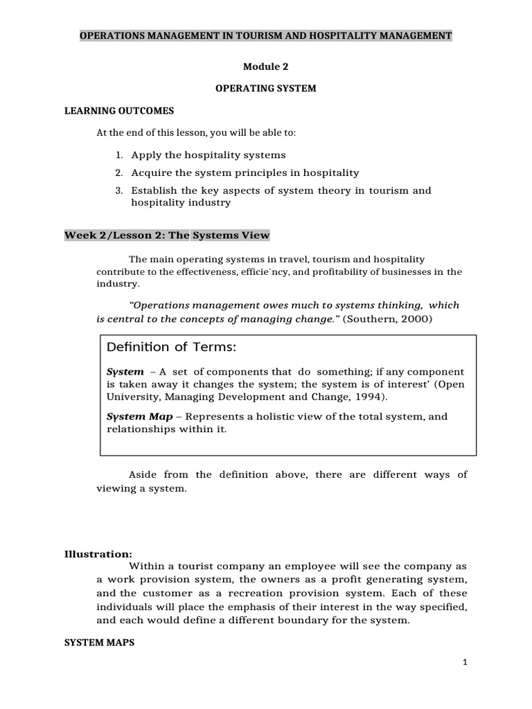Understanding Systems in Hospitality Management | PDF | System ...