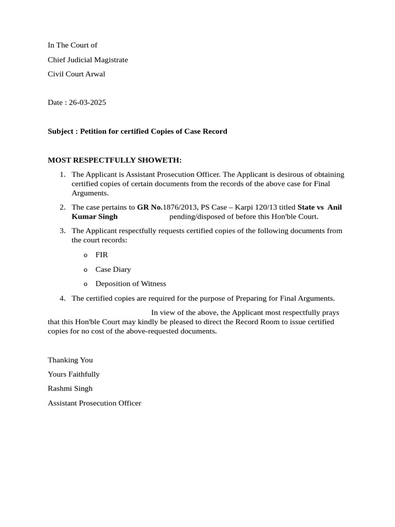 Request for Certified Case Copies | PDF