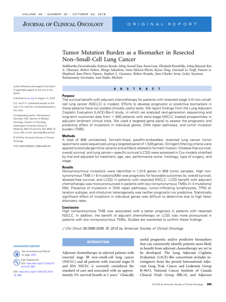 Tumor Mutation Burden As A Biomarker in Resected | PDF | Neoplasms ...